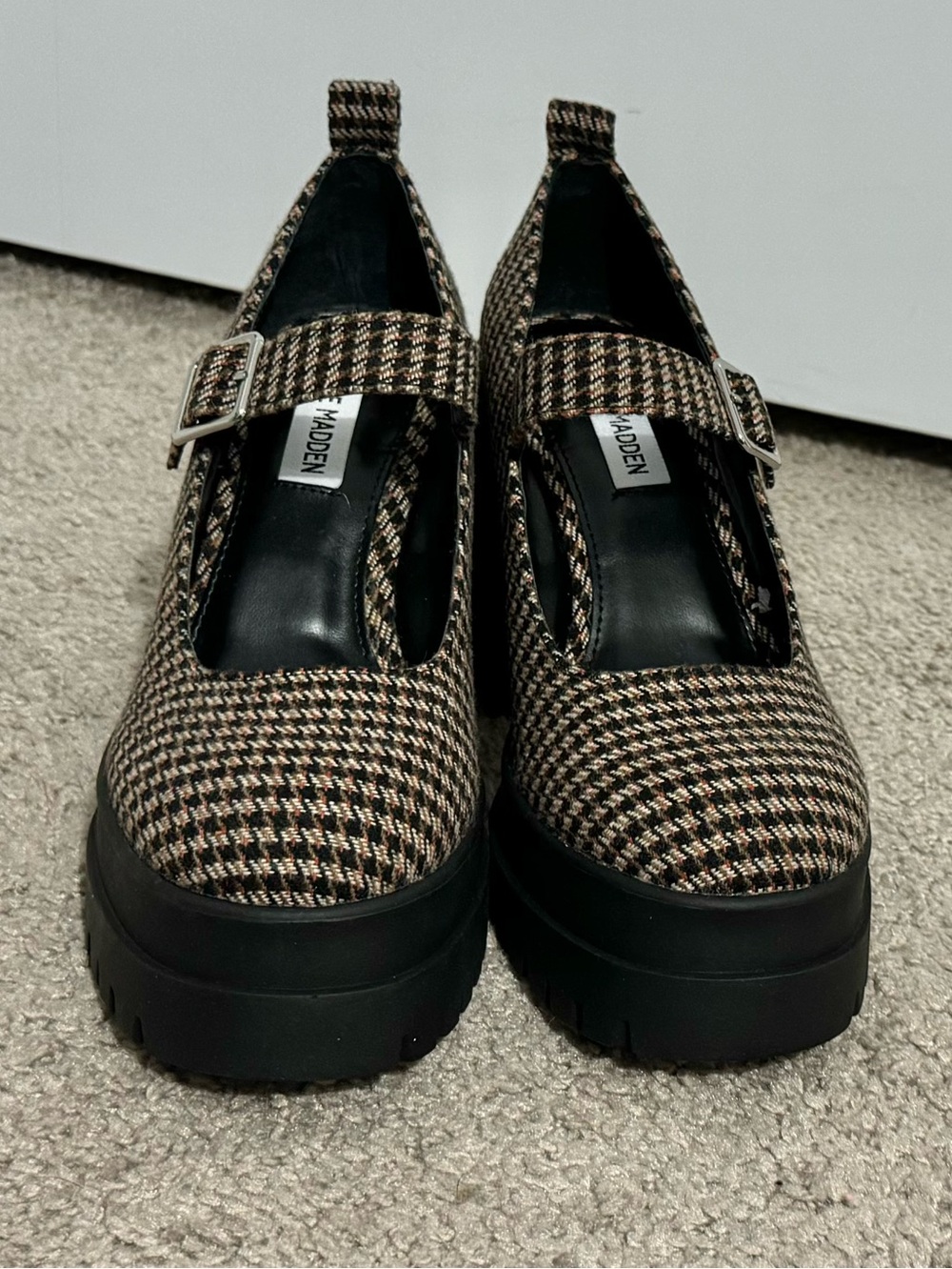 Cool Steve Madden size 6.5 brown plaid platform Mary Jane shoes Orsen new - Picture 2 of 6